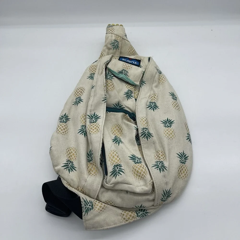 Kavu Sling Rope Crossbody Bag Multi Zip Backpack Pineapple Express Canvas